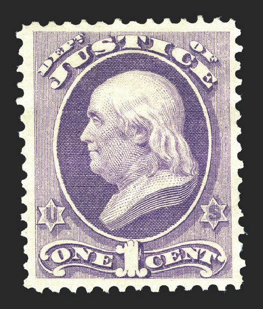 US Stamps Prices Scott O25 - 1873 1c Justice Official. Spink Shreves Galleries, Mar 2013, Sale 142, Lot 453