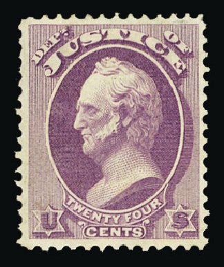 US Stamps Values Scott Catalog #O32 - 1873 24c Justice Official. Cherrystone Auctions, Jul 2015, Sale 201507, Lot 2217