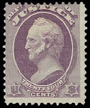Cost of US Stamp Scott Catalog # O32 - 24c 1873 Justice Official. H.R. Harmer, Jun 2013, Sale 3003, Lot 1600