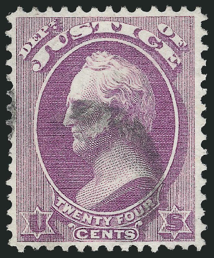 US Stamps Values Scott Catalog O32 - 1873 24c Justice Official. Robert Siegel Auction Galleries, Oct 2012, Sale 1032, Lot 3660