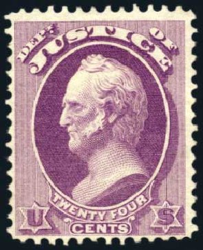 Cost of US Stamp Scott Catalog # O32 - 1873 24c Justice Official. Harmer-Schau Auction Galleries, Feb 2010, Sale 84, Lot 1821
