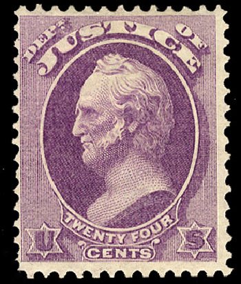 Costs of US Stamps Scott # O32 - 24c 1873 Justice Official. Cherrystone Auctions, Jan 2009, Sale 200901, Lot 275