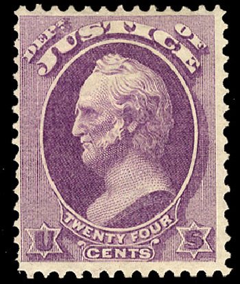 US Stamp Value Scott Cat. # O32: 24c 1873 Justice Official. Cherrystone Auctions, Nov 2010, Sale 201011, Lot 212