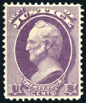 Costs of US Stamp Scott Cat. # O32: 1873 24c Justice Official. Harmer-Schau Auction Galleries, Aug 2011, Sale 90, Lot 1722