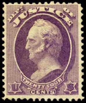 Value of US Stamp Scott Catalog O32: 1873 24c Justice Official. Harmer-Schau Auction Galleries, Feb 2012, Sale 92, Lot 1323