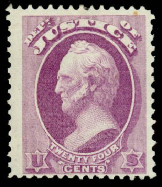 US Stamps Value Scott # O32 - 24c 1873 Justice Official. Daniel Kelleher Auctions, Sep 2013, Sale 639, Lot 473