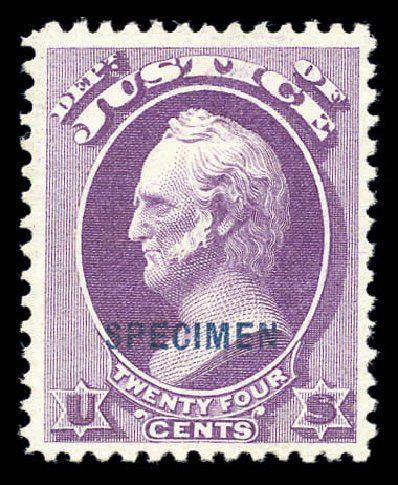 Values of US Stamps Scott # O32 - 24c 1873 Justice Official. Matthew Bennett International, Sep 2010, Sale 331, Lot 966