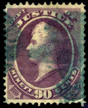 Values of US Stamps Scott Cat. #O34 - 1873 90c Justice Official. Harmer-Schau Auction Galleries, Feb 2012, Sale 92, Lot 1327