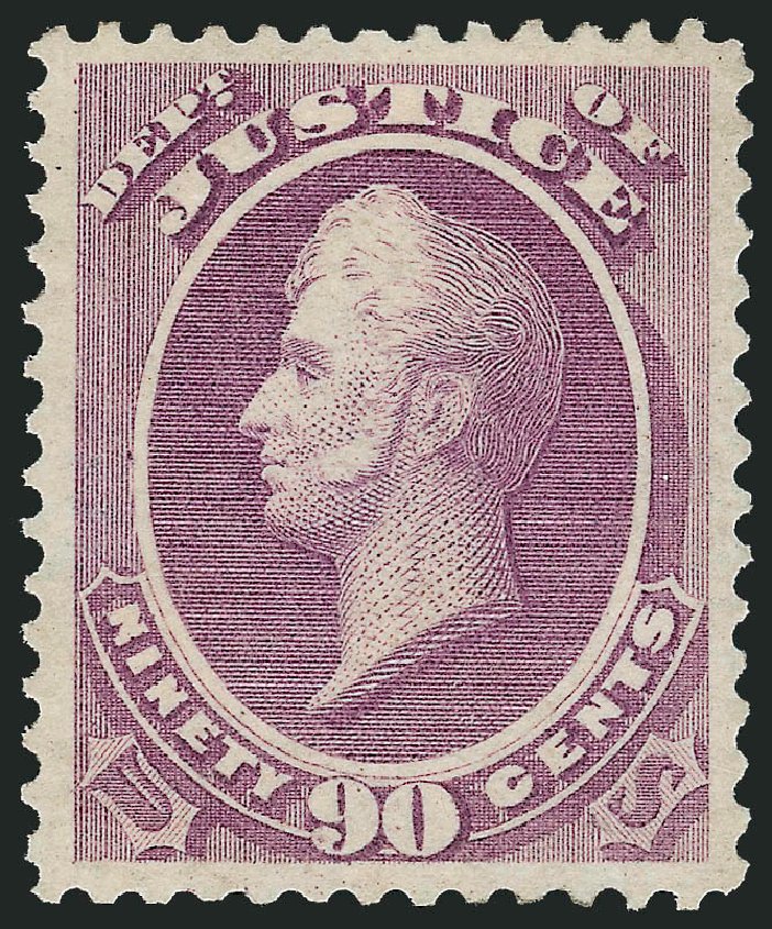 US Stamps Prices Scott Catalogue #O34: 1873 90c Justice Official. Robert Siegel Auction Galleries, Oct 2010, Sale 997, Lot 6267