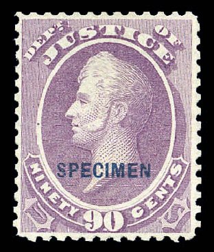 US Stamps Value Scott Catalog # O34: 1873 90c Justice Official. Matthew Bennett International, Sep 2010, Sale 333, Lot 4009
