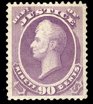 Cost of US Stamps Scott Catalogue #O34: 90c 1873 Justice Official. Cherrystone Auctions, Apr 2010, Sale 201004, Lot 319