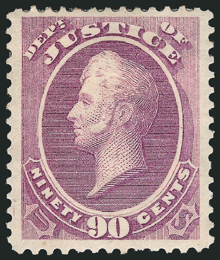 Price of US Stamps Scott Catalogue #O34: 90c 1873 Justice Official. Robert Siegel Auction Galleries, Mar 2012, Sale 1021, Lot 521