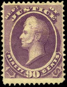 Values of US Stamp Scott Cat. # O34 - 1873 90c Justice Official. Harmer-Schau Auction Galleries, Feb 2012, Sale 92, Lot 1326