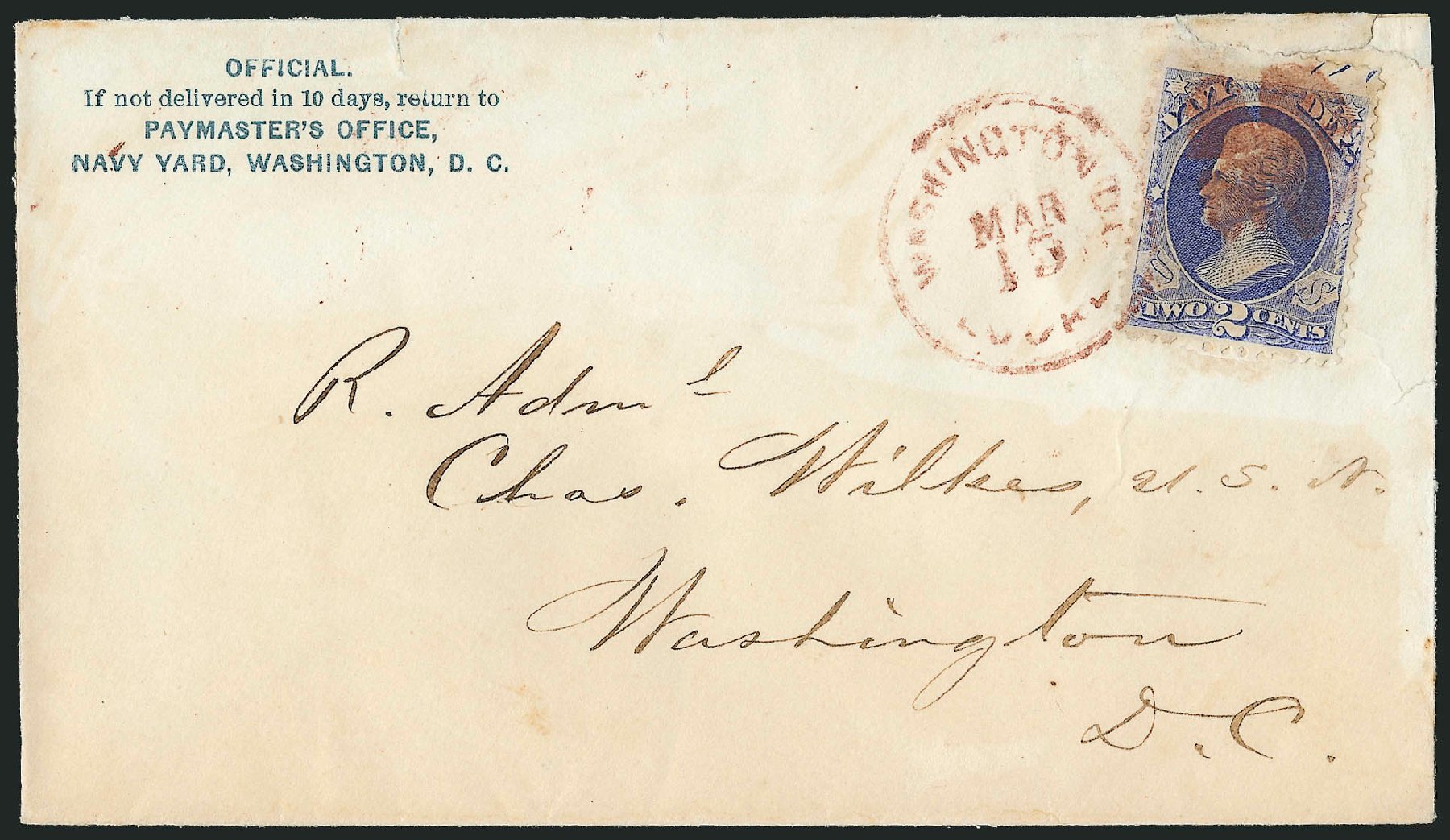 US Stamps Value Scott Catalogue # O36 - 1873 2c Navy Official. Robert Siegel Auction Galleries, Nov 2014, Sale 1085, Lot 4075