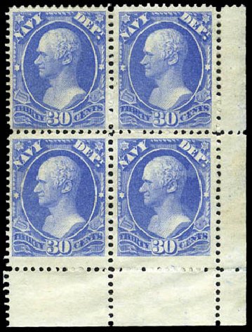 US Stamp Prices Scott Catalog #O44 - 1873 30c Navy Official. Matthew Bennett International, Mar 2011, Sale 337, Lot 3184