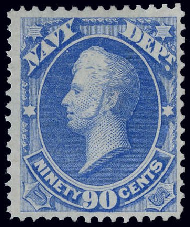 Values of US Stamps Scott Cat. #O45 - 90c 1873 Navy Official. Matthew Bennett International, Jun 2008, Sale 328, Lot 1228