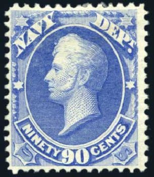 Values of US Stamps Scott O45: 1873 90c Navy Official. Harmer-Schau Auction Galleries, Aug 2011, Sale 90, Lot 1729