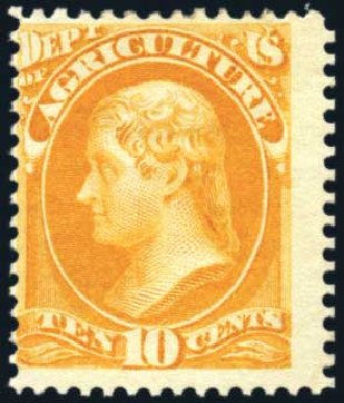 US Stamp Values Scott # O5: 1873 10c Agriculture Official. Harmer-Schau Auction Galleries, Feb 2010, Sale 84, Lot 1810
