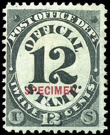 Value of US Stamp Scott Catalog # O52 - 1873 12c Post Office Official. Matthew Bennett International, Sep 2011, Sale 338, Lot 2053