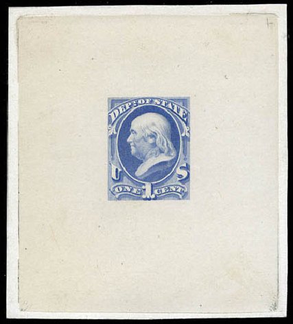 Costs of US Stamp Scott # O57 - 1c 1873 State Official. Matthew Bennett International, Mar 2012, Sale 344, Lot 4819