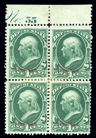 Costs of US Stamp Scott Cat. O57 - 1c 1873 State Official. Matthew Bennett International, Sep 2010, Sale 331, Lot 971