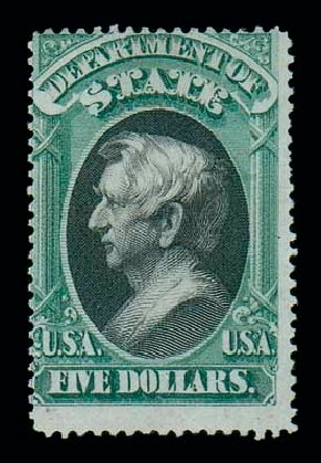 US Stamp Values Scott #O69 - US$5.00 1873 State Official. Matthew Bennett International, Jun 2007, Sale 319, Lot 1687