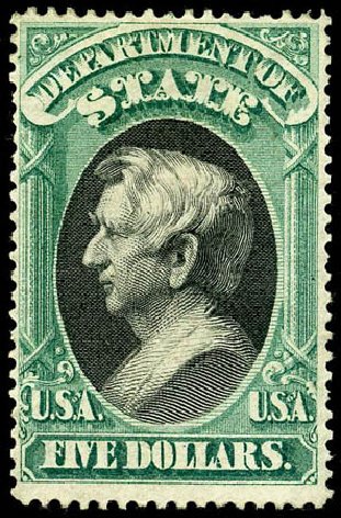 US Stamps Value Scott Cat. # O69: US$5.00 1873 State Official. Matthew Bennett International, May 2008, Sale 327, Lot 297