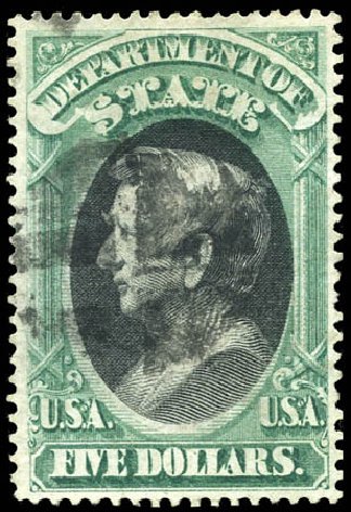 US Stamps Values Scott Catalogue # O69: US$5.00 1873 State Official. Matthew Bennett International, Sep 2011, Sale 338, Lot 2059