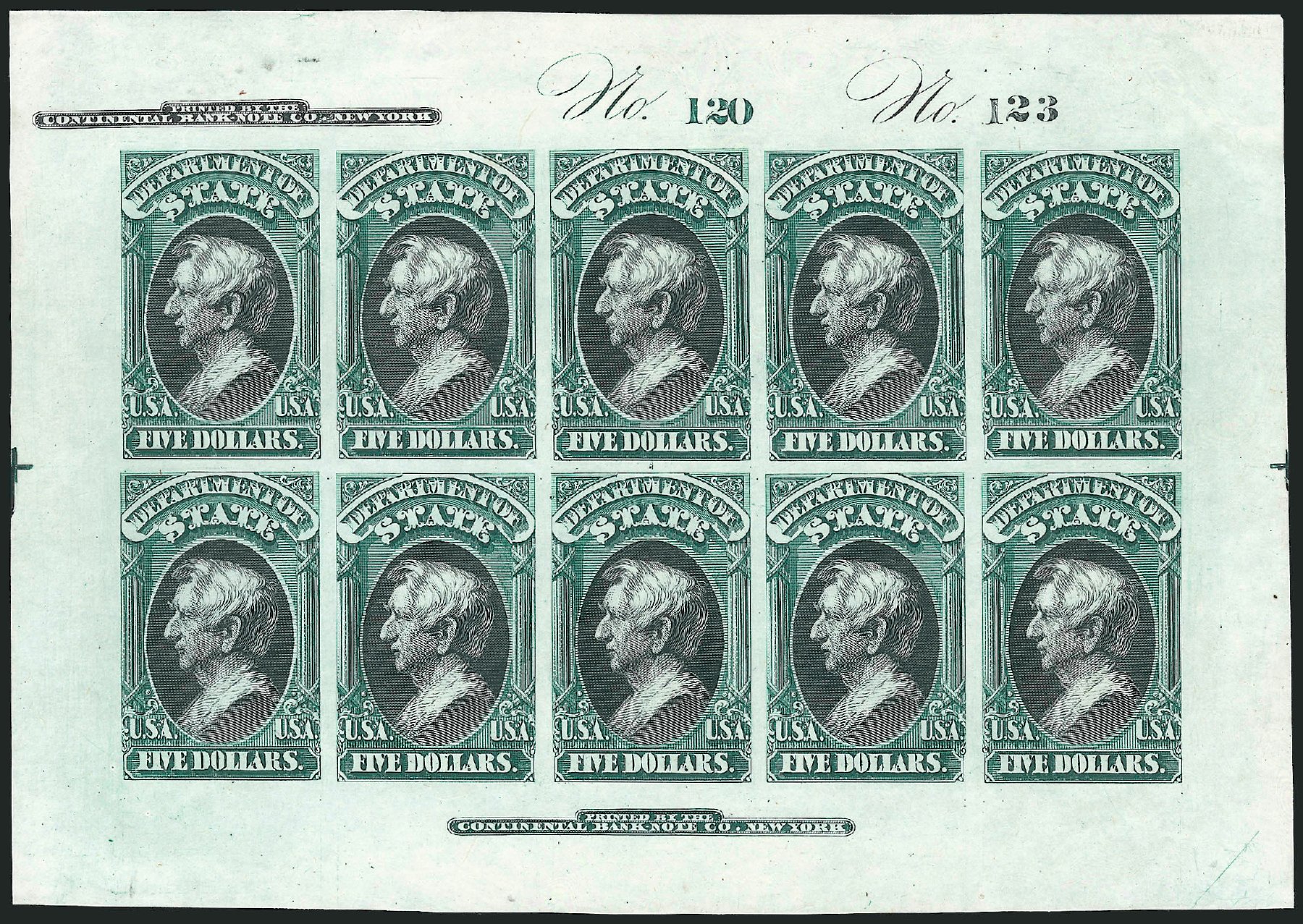 US Stamps Value Scott Cat. #O69: 1873 US$5.00 State Official. Robert Siegel Auction Galleries, Nov 2013, Sale 1061, Lot 3269