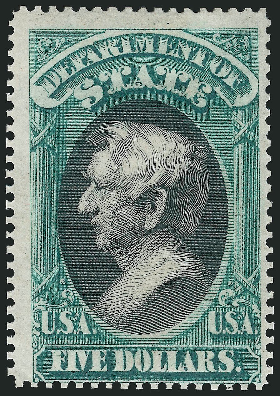 Values of US Stamp Scott # O69 - 1873 US$5.00 State Official. Robert Siegel Auction Galleries, Nov 2013, Sale 1061, Lot 4174