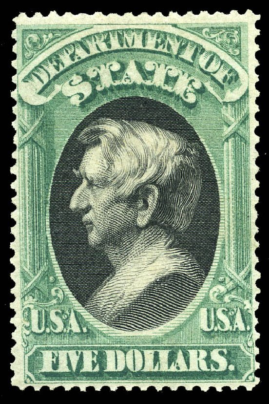 US Stamp Values Scott # O69 - US$5.00 1873 State Official. Matthew Bennett International, May 2014, Sale 350, Lot 693