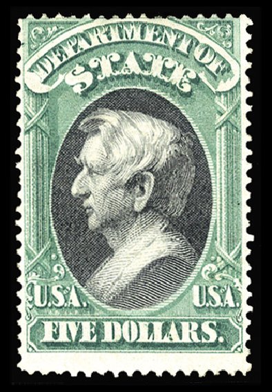 Value of US Stamp Scott Cat. #O69: US$5.00 1873 State Official. Cherrystone Auctions, Jan 2014, Sale 201401, Lot 53