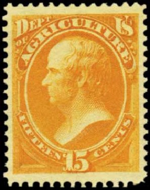 Costs of US Stamps Scott O7 - 1873 15c Agriculture Official. Harmer-Schau Auction Galleries, Feb 2012, Sale 92, Lot 1317