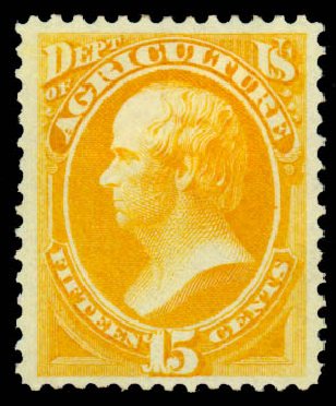 Values of US Stamp Scott Catalogue # O7 - 1873 15c Agriculture Official. Daniel Kelleher Auctions, Sep 2013, Sale 639, Lot 470