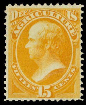Values of US Stamps Scott Cat. O7 - 1873 15c Agriculture Official. Daniel Kelleher Auctions, Jun 2012, Sale 630, Lot 2101