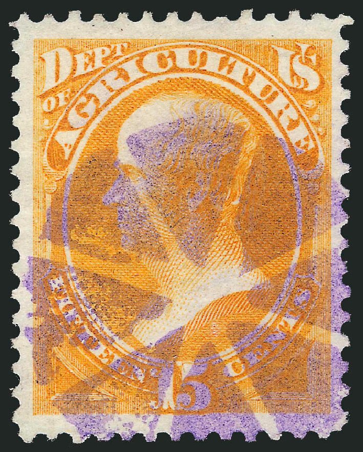 Value of US Stamps Scott Catalog O7: 15c 1873 Agriculture Official. Robert Siegel Auction Galleries, Dec 2013, Sale 1062, Lot 824