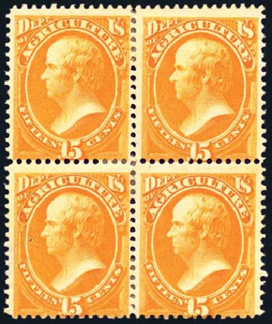 Value of US Stamps Scott # O7 - 15c 1873 Agriculture Official. Harmer-Schau Auction Galleries, Aug 2011, Sale 90, Lot 1705