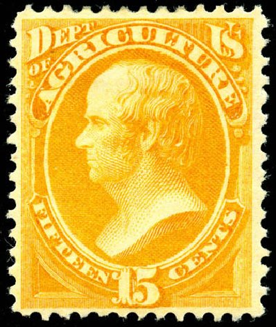 Prices of US Stamps Scott Catalog O7: 1873 15c Agriculture Official. Matthew Bennett International, Jun 2008, Sale 328, Lot 1212