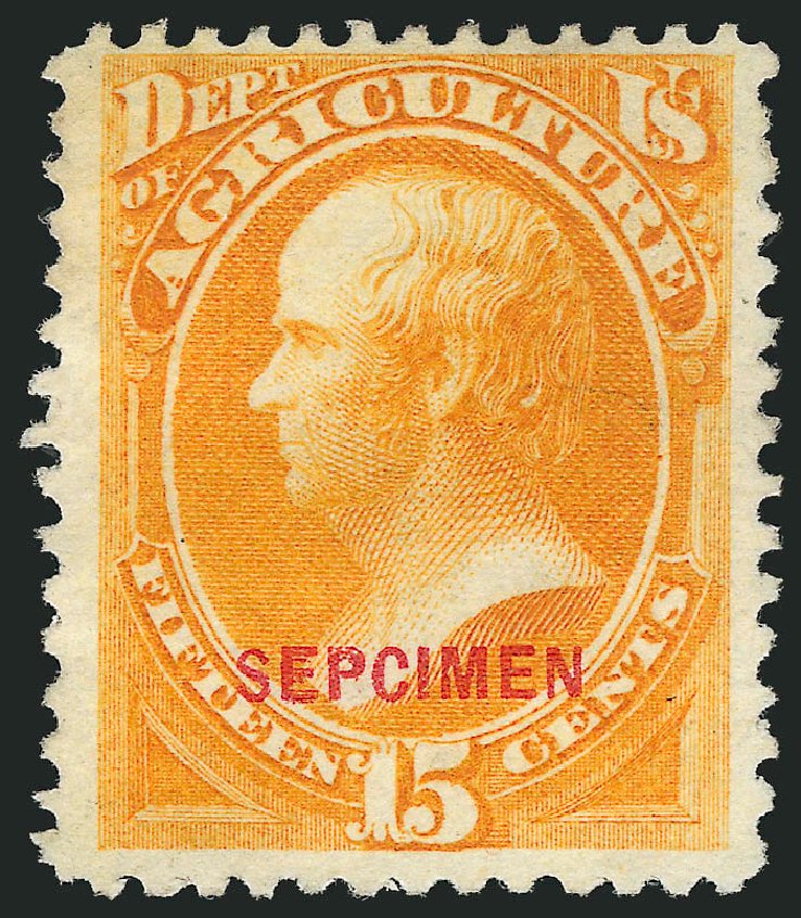 US Stamps Values Scott Catalogue # O7: 15c 1873 Agriculture Official. Robert Siegel Auction Galleries, Mar 2015, Sale 1095, Lot 522