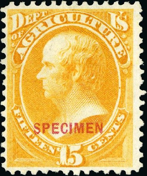 Prices of US Stamp Scott Cat. # O7 - 15c 1873 Agriculture Official. Spink Shreves Galleries, Jan 2015, Sale 150, Lot 246
