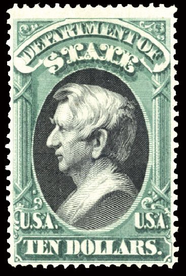 US Stamp Value Scott Catalogue O70 - US$10.00 1873 State Official. Cherrystone Auctions, Jun 2012, Sale 201206, Lot 180