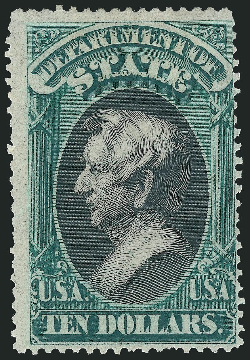 Costs of US Stamps Scott Cat. O70: US$10.00 1873 State Official. Robert Siegel Auction Galleries, Mar 2014, Sale 1067, Lot 1721