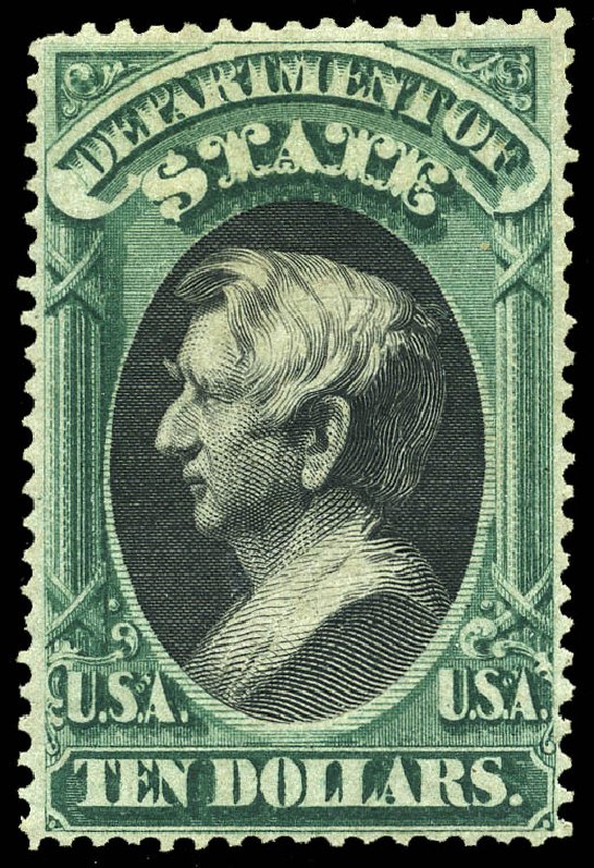 US Stamp Prices Scott Catalog #O70: 1873 US$10.00 State Official. Matthew Bennett International, May 2014, Sale 350, Lot 694