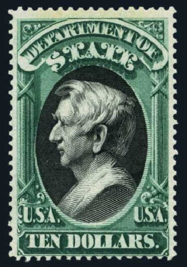 Prices of US Stamp Scott Catalogue #O70 - 1873 US$10.00 State Official. Harmer-Schau Auction Galleries, Aug 2014, Sale 102, Lot 2204