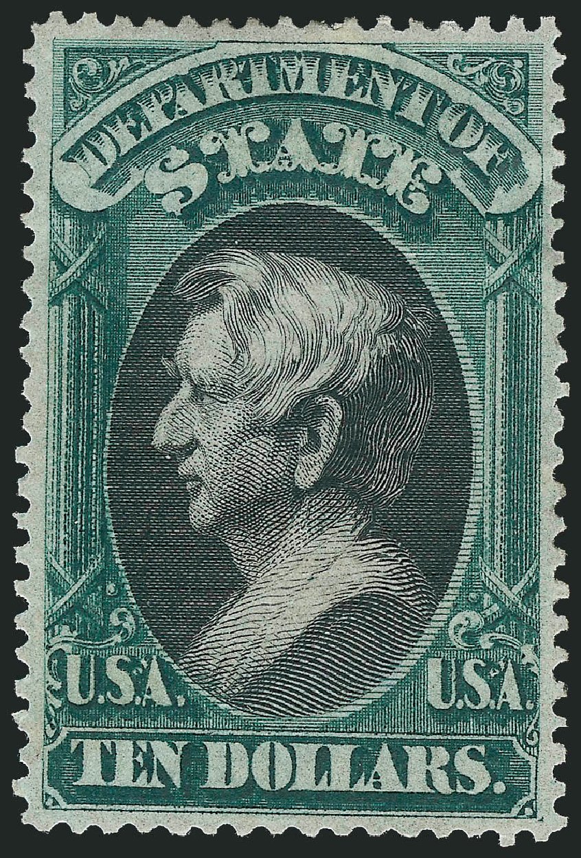 US Stamps Values Scott Catalogue O70: US$10.00 1873 State Official. Robert Siegel Auction Galleries, Nov 2013, Sale 1061, Lot 4175