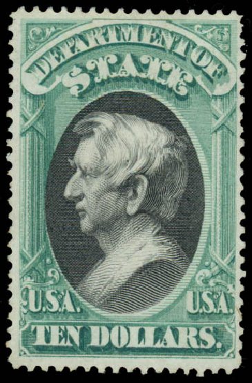 Price of US Stamps Scott Cat. O70 - 1873 US$10.00 State Official. Daniel Kelleher Auctions, Sep 2014, Sale 655, Lot 882