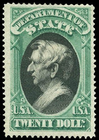 US Stamp Value Scott Catalog # O71: 1873 US$20.00 State Official. Matthew Bennett International, Apr 2008, Sale 326, Lot 694