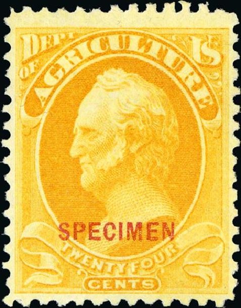 US Stamps Values Scott Cat. O8: 24c 1873 Agriculture Official. Spink Shreves Galleries, Jan 2015, Sale 150, Lot 247