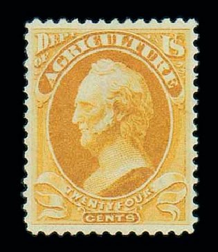 Values of US Stamps Scott #O8 - 1873 24c Agriculture Official. Matthew Bennett International, Jun 2007, Sale 319, Lot 1678