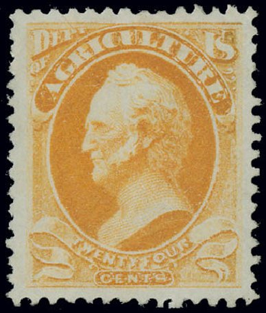 Values of US Stamps Scott Catalogue # O8: 1873 24c Agriculture Official. Matthew Bennett International, Jun 2008, Sale 328, Lot 1214